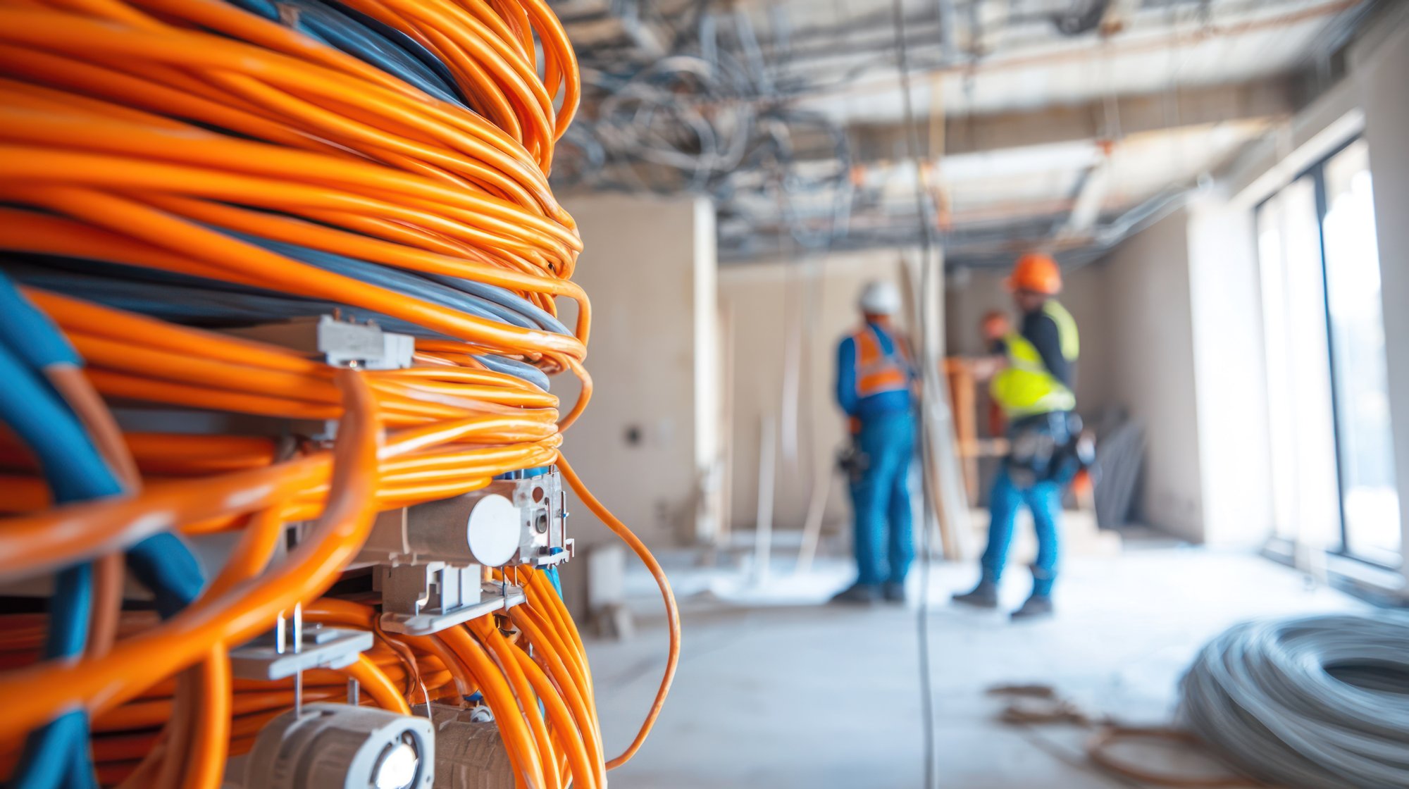 Commercial electrical cabling and infrastructure on a construction site