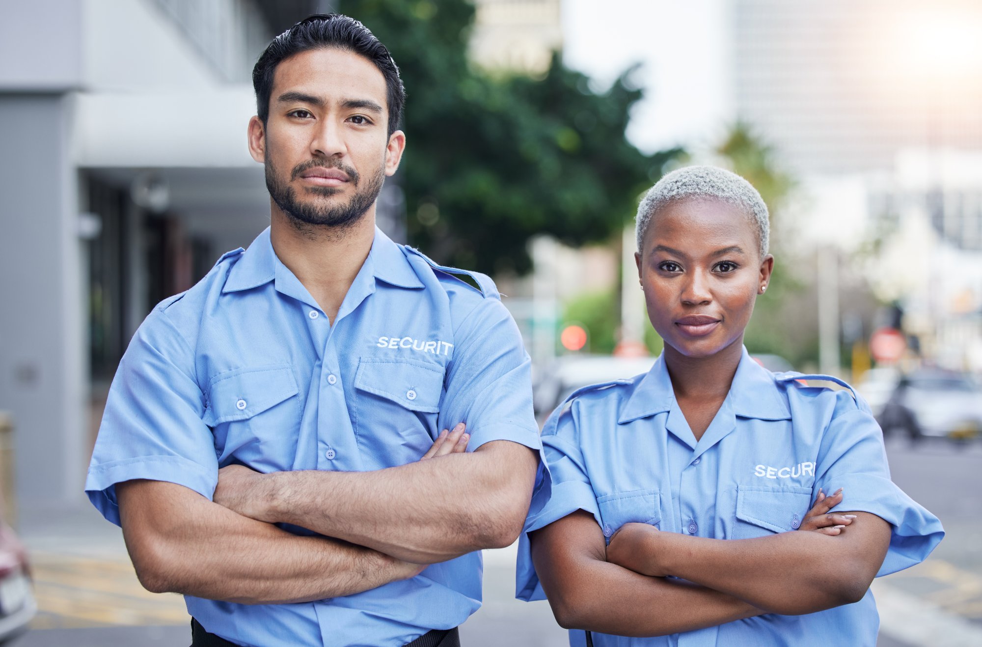 Security guard team in professional uniforms